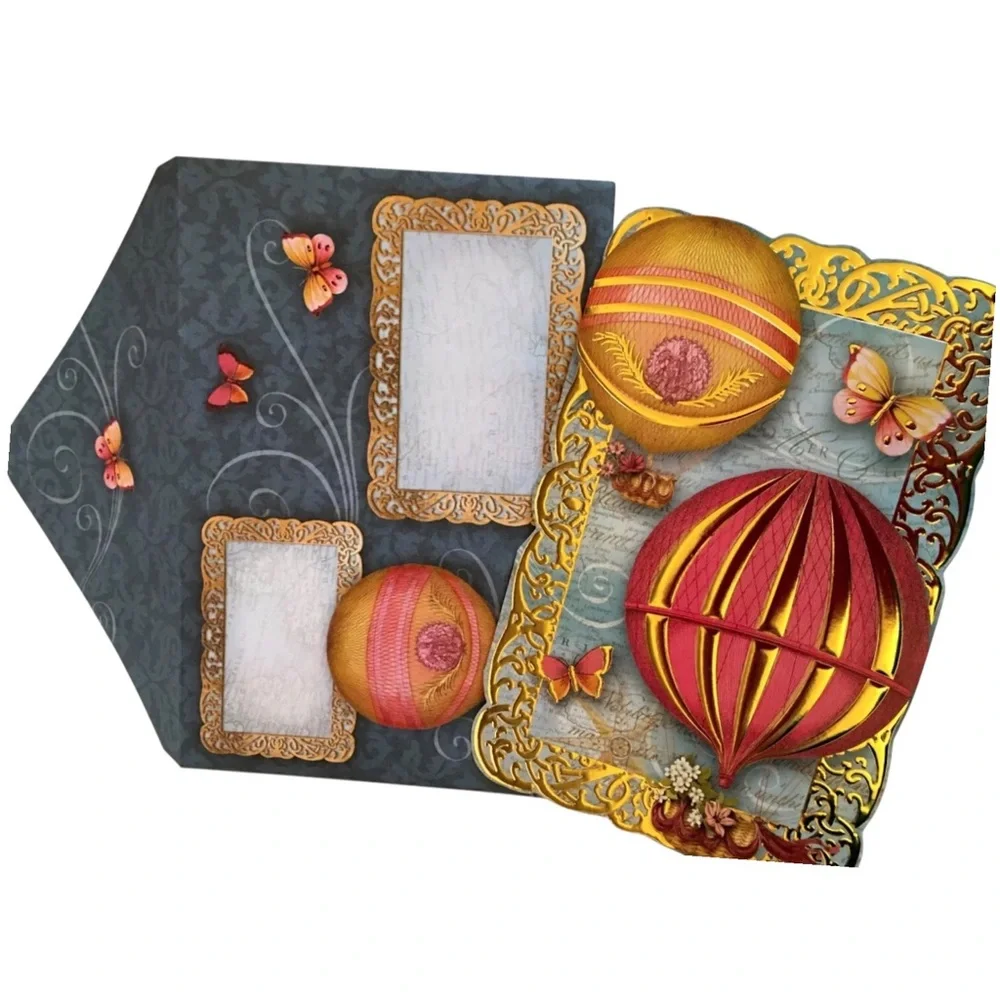 Punch Studio Single Embellished Die-Cut Fancy Cards ~ Hot Air Balloon (61530)